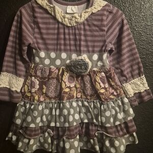 Girls Lavender Floral & Polka Dot Ruffle Long-Sleeve Dress Top